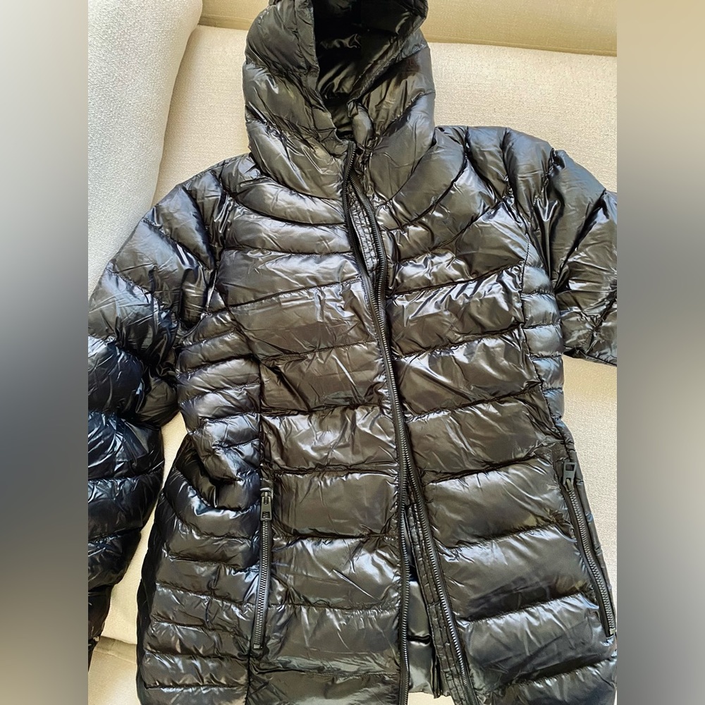 32 Degrees mid-length black hooded puffer jacket